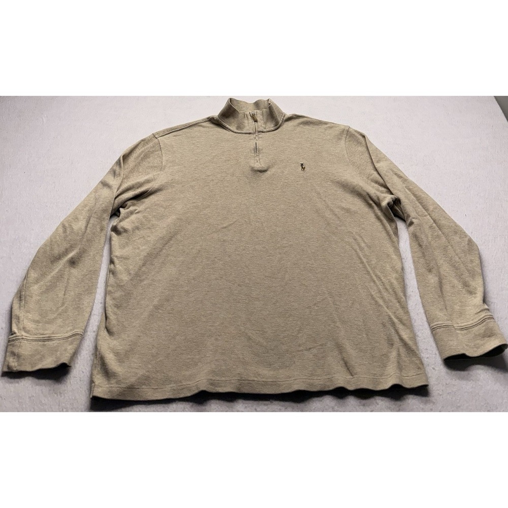 Polo Ralph Lauren Men XXL Estate Rib Quarter Zip Pullover Sweater Tan Khaki